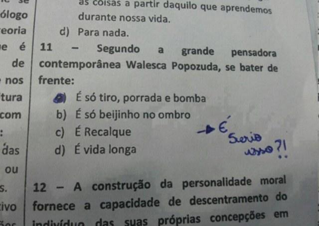 Prova de ensino médio no DF traz questão sobre Valesca Popozuda