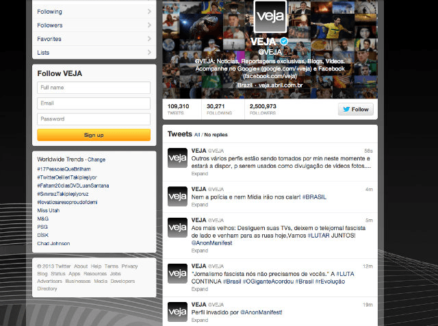 Twitter da revista Veja é invadido