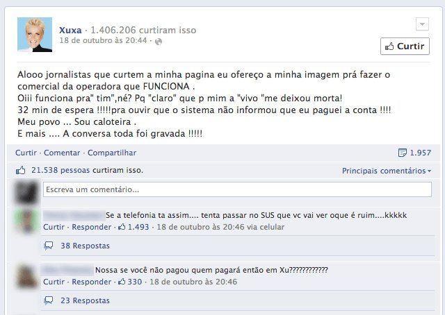Xuxa caloteira: por essa, os social media da Vivo não esperavam