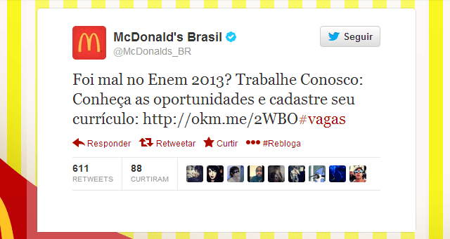 Suposto tweet do McDonald’s sobre o Enem é falso