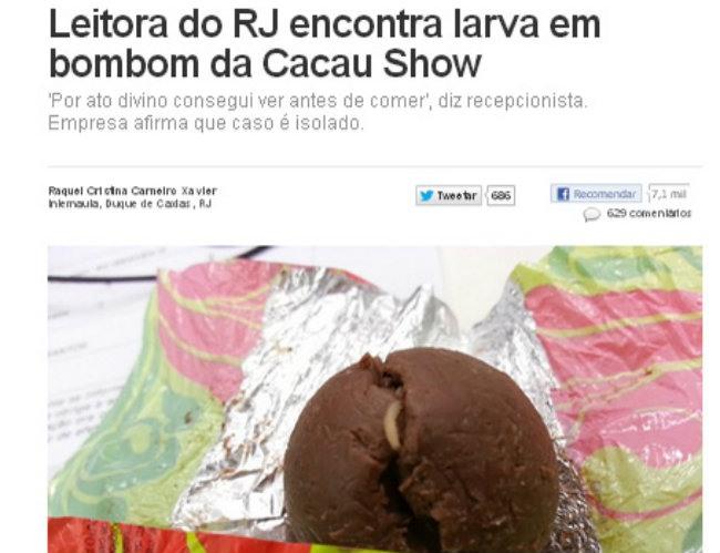Consumidora encontra larva em bombom da Cacau Show