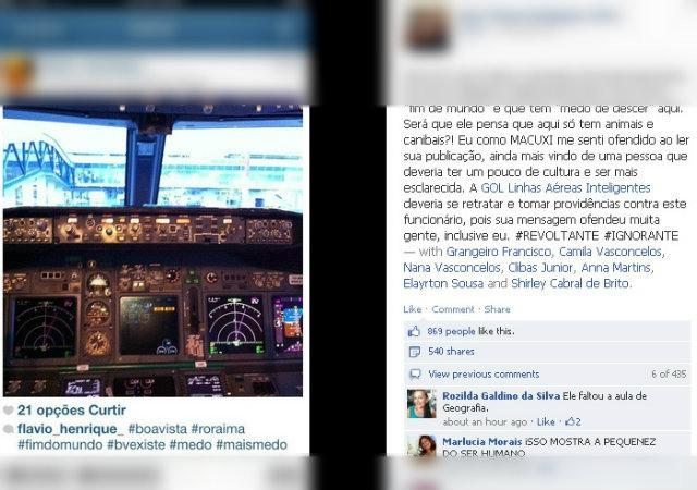 Comissário da Gol afirma que Roraima é 'fim do mundo'