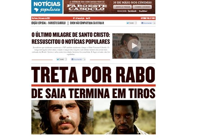 Jornal "Notícias Populares" é recriado para promover  filme "Faroeste Caboclo"