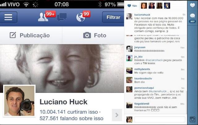 Garoto propaganda da TIM, Luciano Huck posta imagem usando concorrente