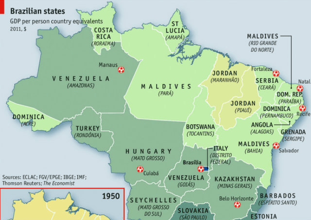 The Economist compara estados brasileiros a países e chama Brasil de "Italordânia"