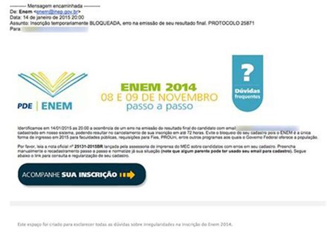 Alerta: Falso e-mail sobre Enem pode roubar dados de internautas
