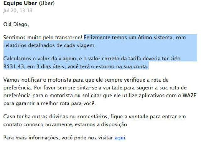 Após erro no trajeto, Uber reembolsa cliente em São Paulo