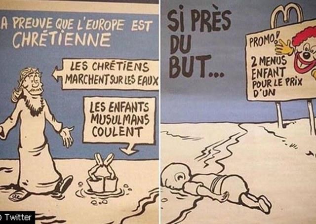 Charlie Hebdo usa imagem de menino sírio afogado em charge polêmica