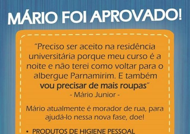 Estudantes de Administração se mobilizam para ajudar morador de rua aprovado para o curso