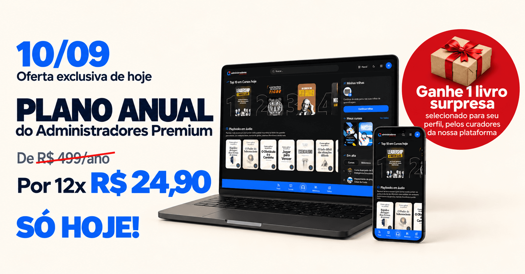 Administradores Premium libera plano anual por 12x R$ 24,90 e livro surpresa nesta quinta